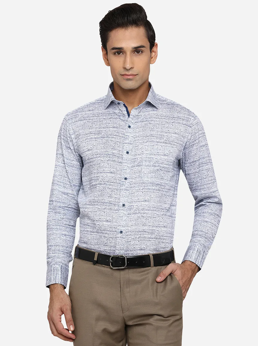 White & Blue Printed Slim Fit Party Wear Shirt | Greenfibre