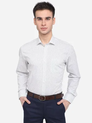 White & Grey Printed Regular Fit Formal Shirt | JadeBlue