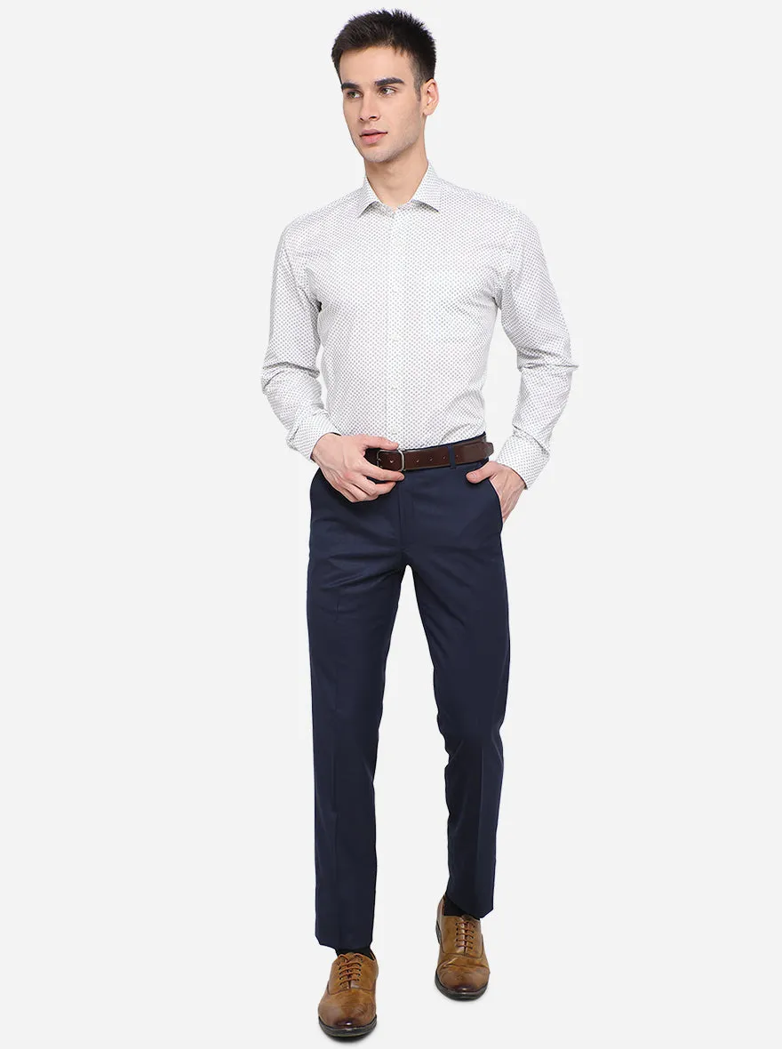 White & Grey Printed Regular Fit Formal Shirt | JadeBlue