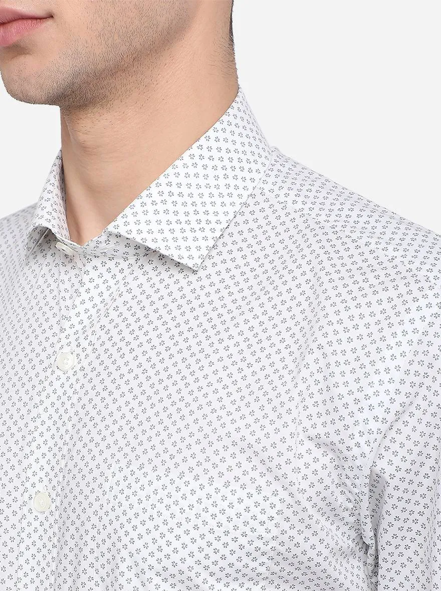 White & Grey Printed Regular Fit Formal Shirt | JadeBlue