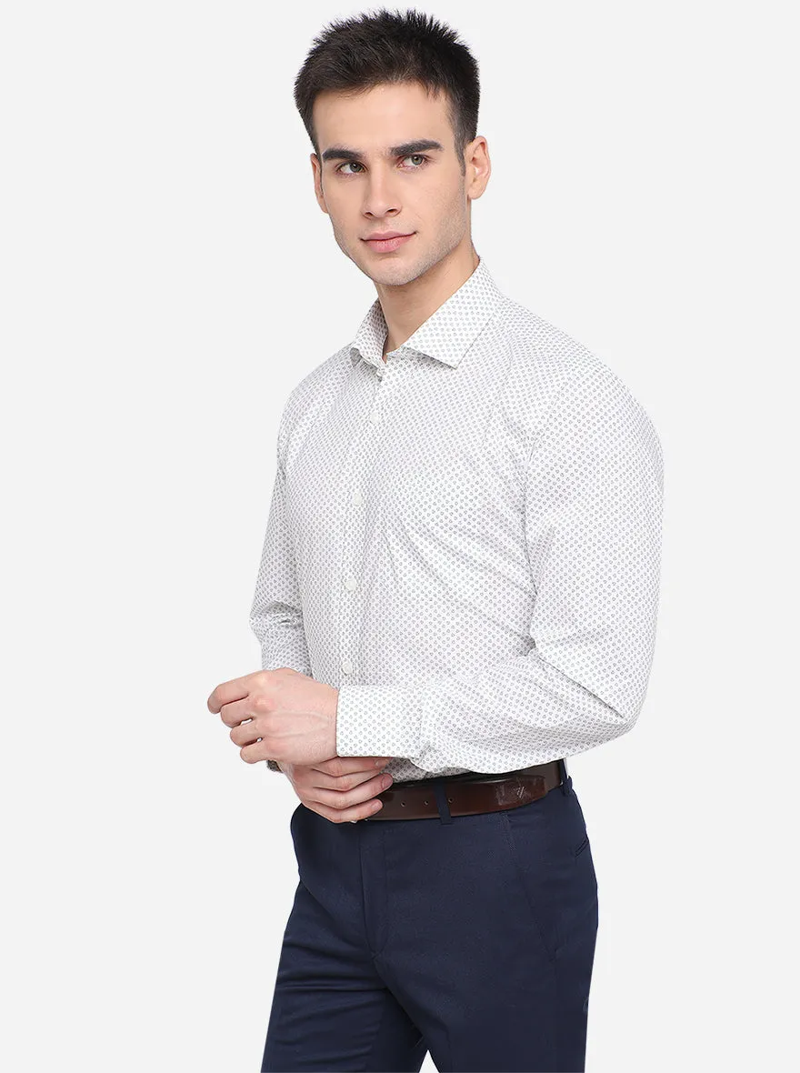 White & Grey Printed Regular Fit Formal Shirt | JadeBlue