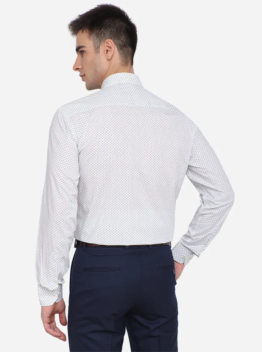 White & Grey Printed Regular Fit Formal Shirt | JadeBlue