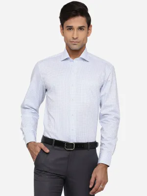 White & Sky Blue Checked Regular Fit Formal Shirt | JadeBlue