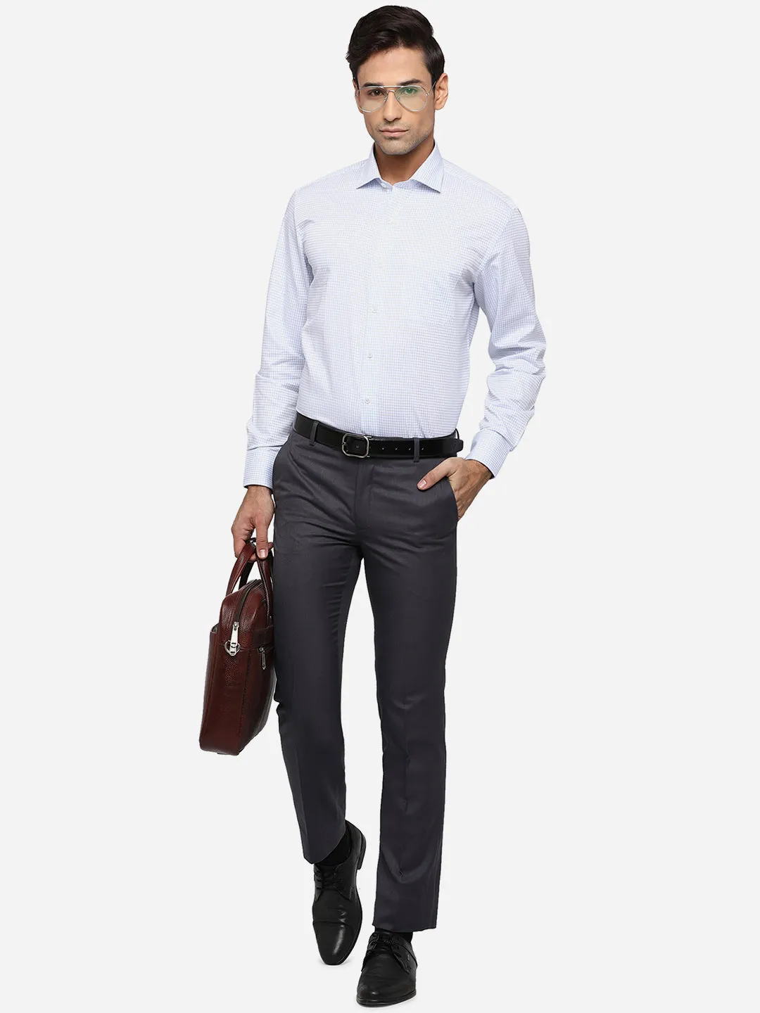 White & Sky Blue Checked Regular Fit Formal Shirt | JadeBlue