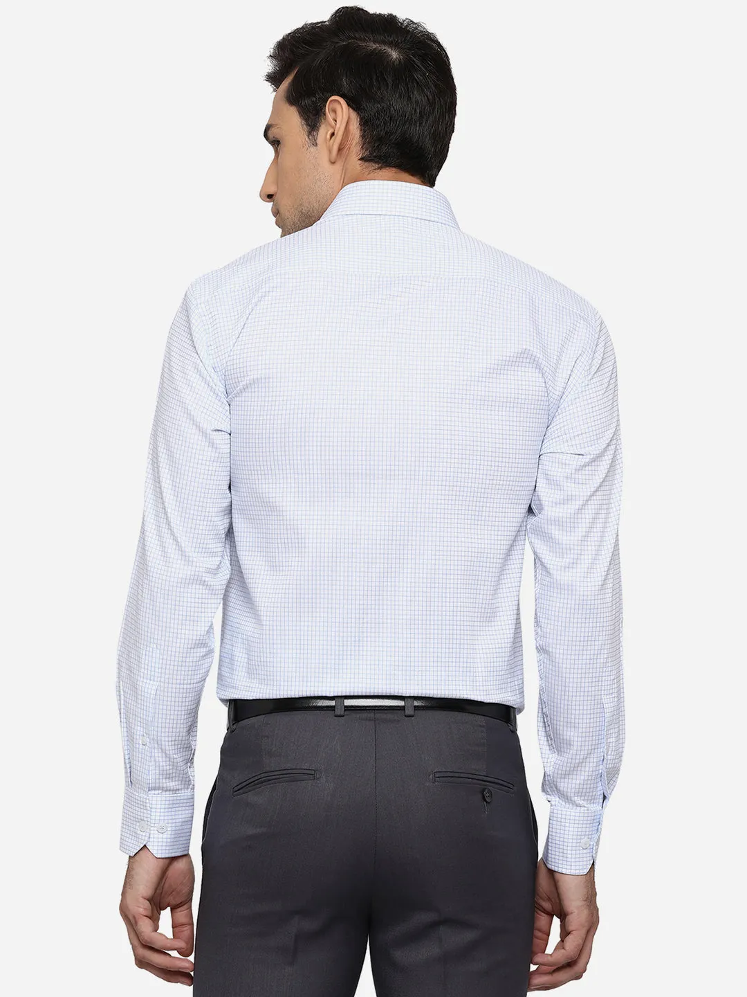 White & Sky Blue Checked Regular Fit Formal Shirt | JadeBlue