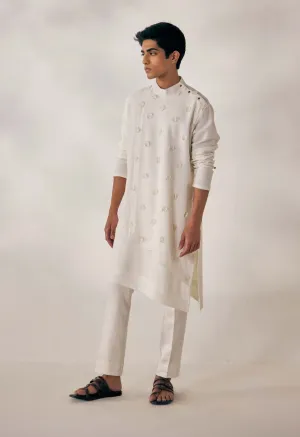 White Applique Kurta With Trouser