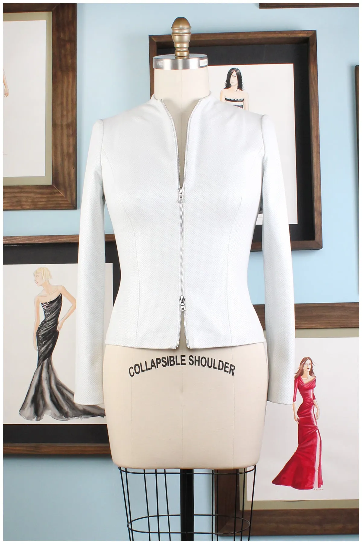 White Pin Point Perforated Leather Jacket