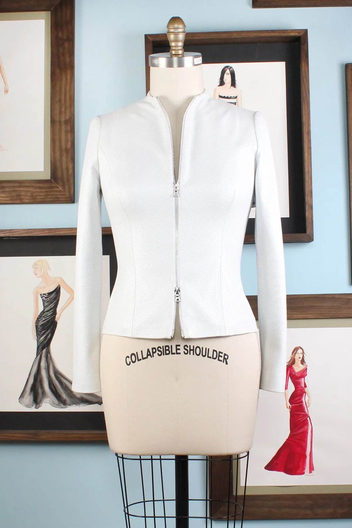 White Pin Point Perforated Leather Jacket