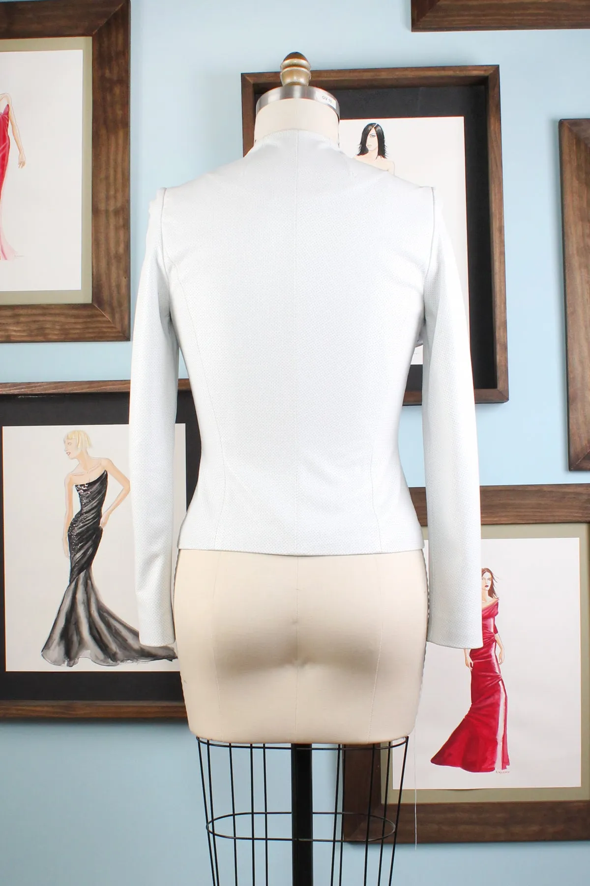White Pin Point Perforated Leather Jacket