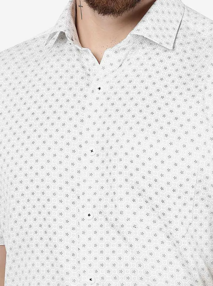 White Printed Regular Fit Formal Shirt | JadeBlue