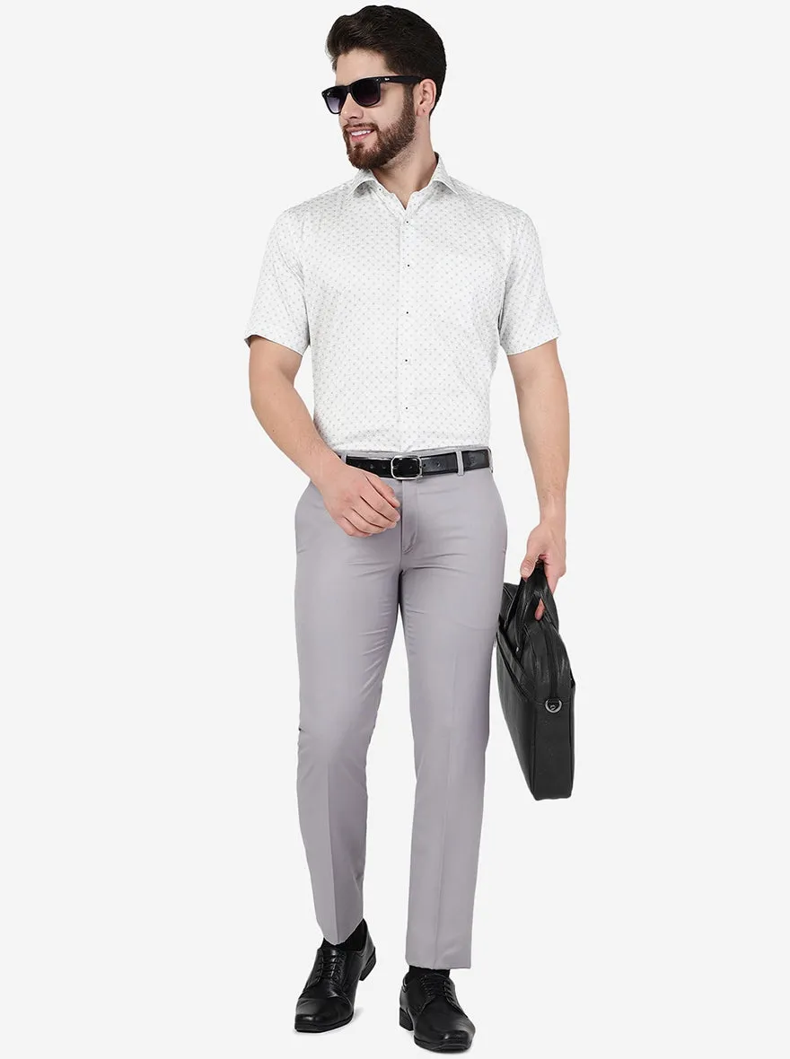 White Printed Regular Fit Formal Shirt | JadeBlue