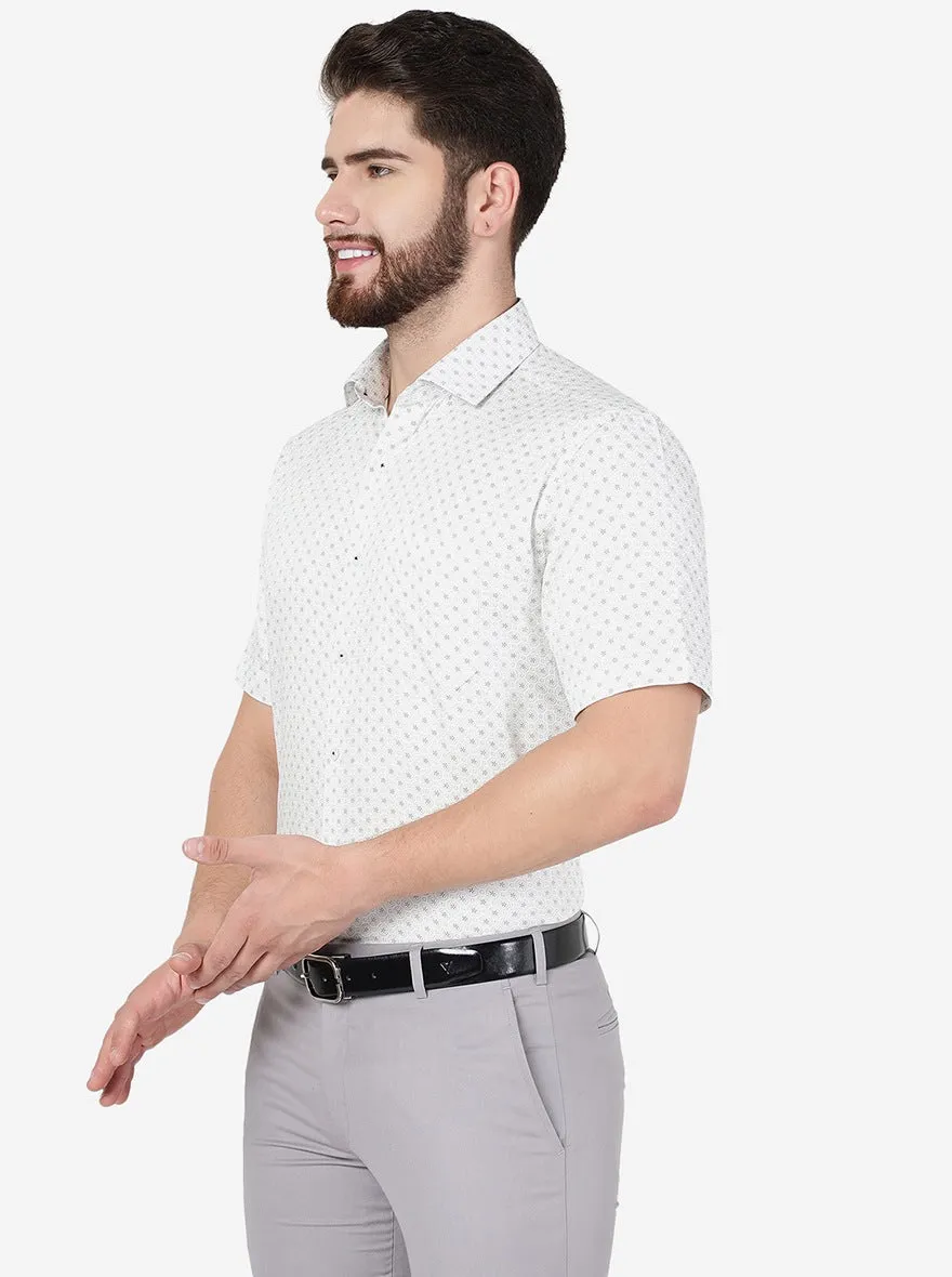 White Printed Regular Fit Formal Shirt | JadeBlue