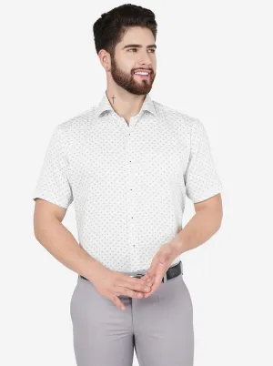 White Printed Regular Fit Formal Shirt | JadeBlue