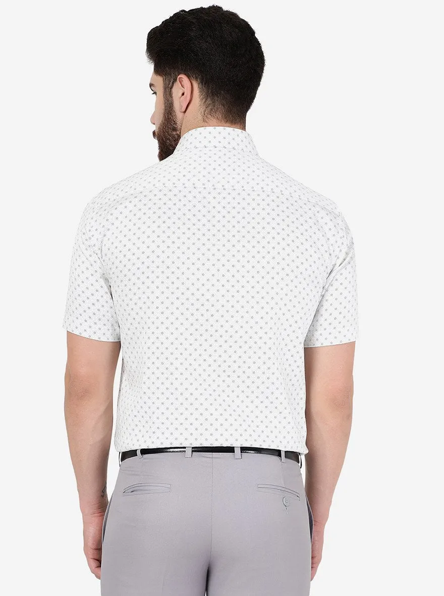 White Printed Regular Fit Formal Shirt | JadeBlue