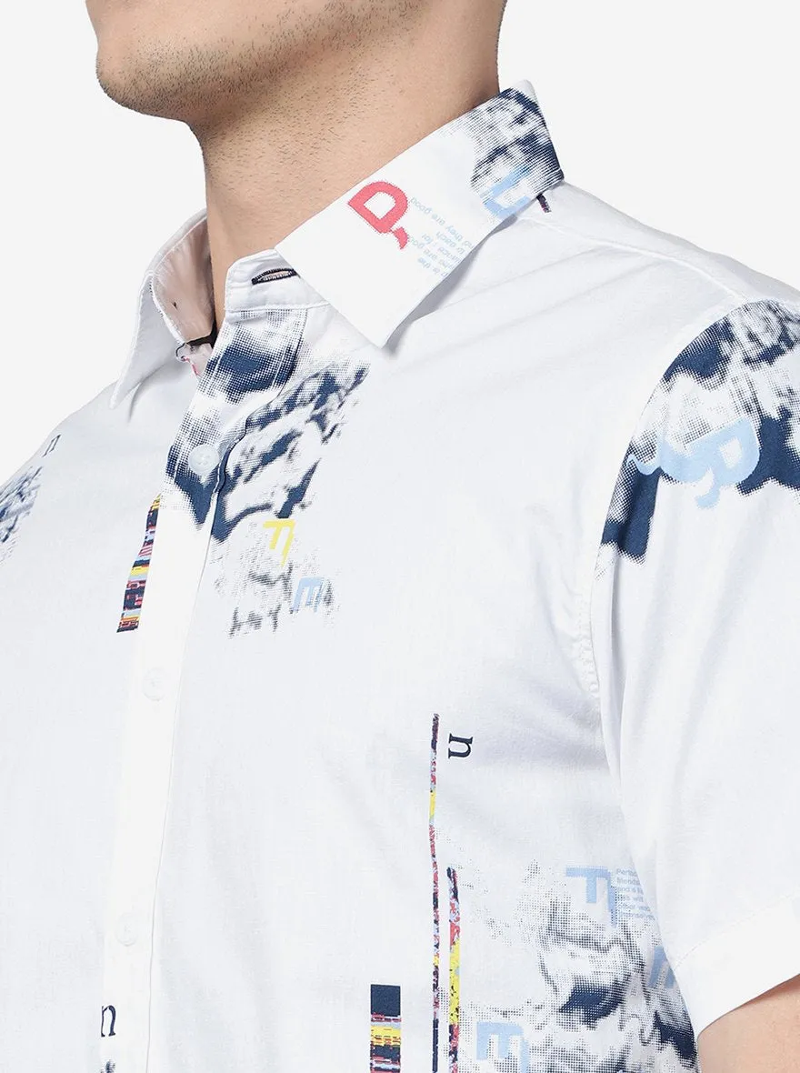 White Printed Slim Fit Casual Shirt | Greenfibre