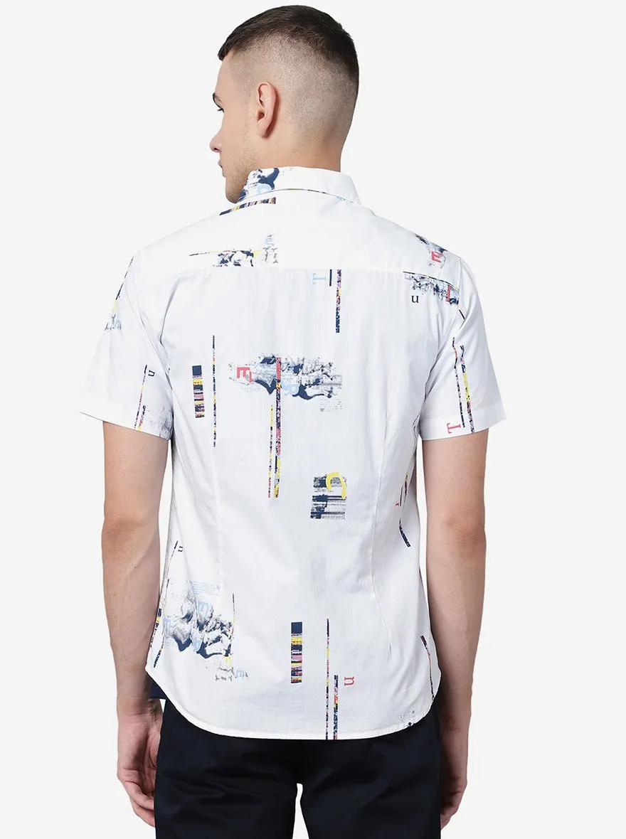 White Printed Slim Fit Casual Shirt | Greenfibre