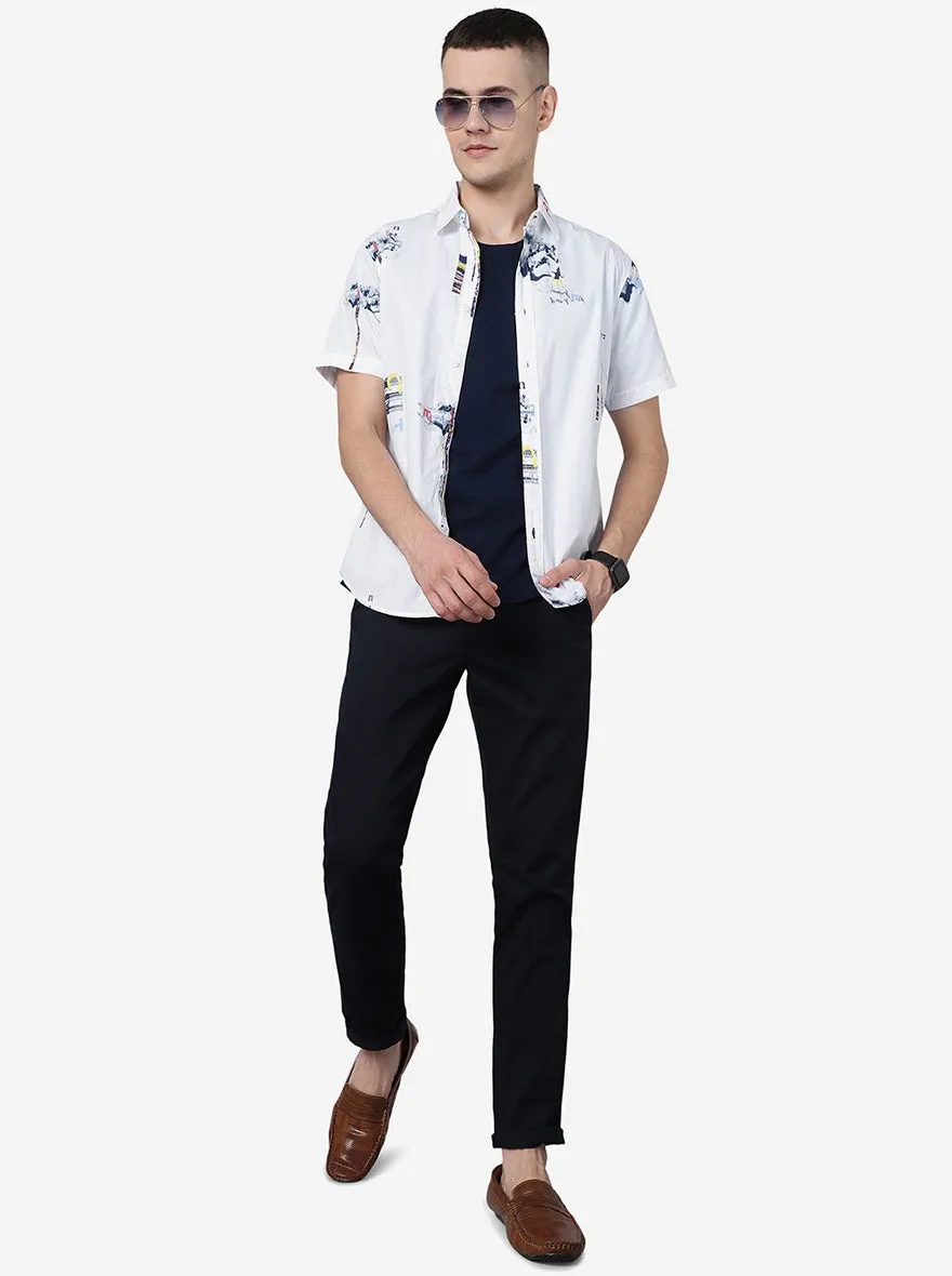 White Printed Slim Fit Casual Shirt | Greenfibre